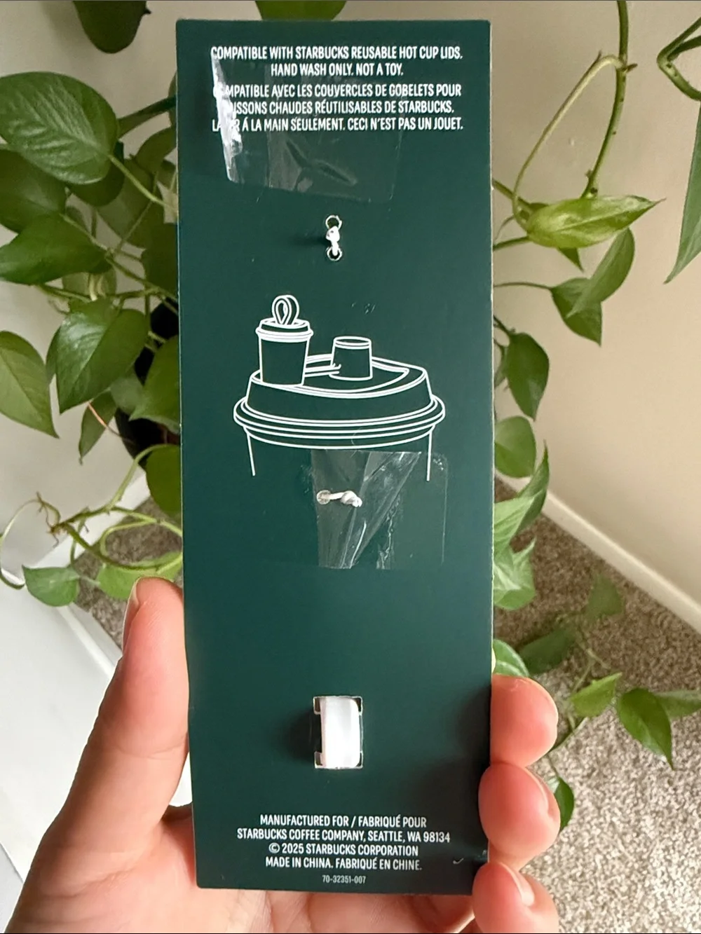 Starbucks White & Green Reusable Cup Keychain with Metal Ring